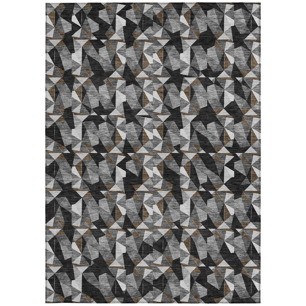 10' X 14' Black And Graphite Geometric Washable Indoor Outdoor Area Rug HomeRoots