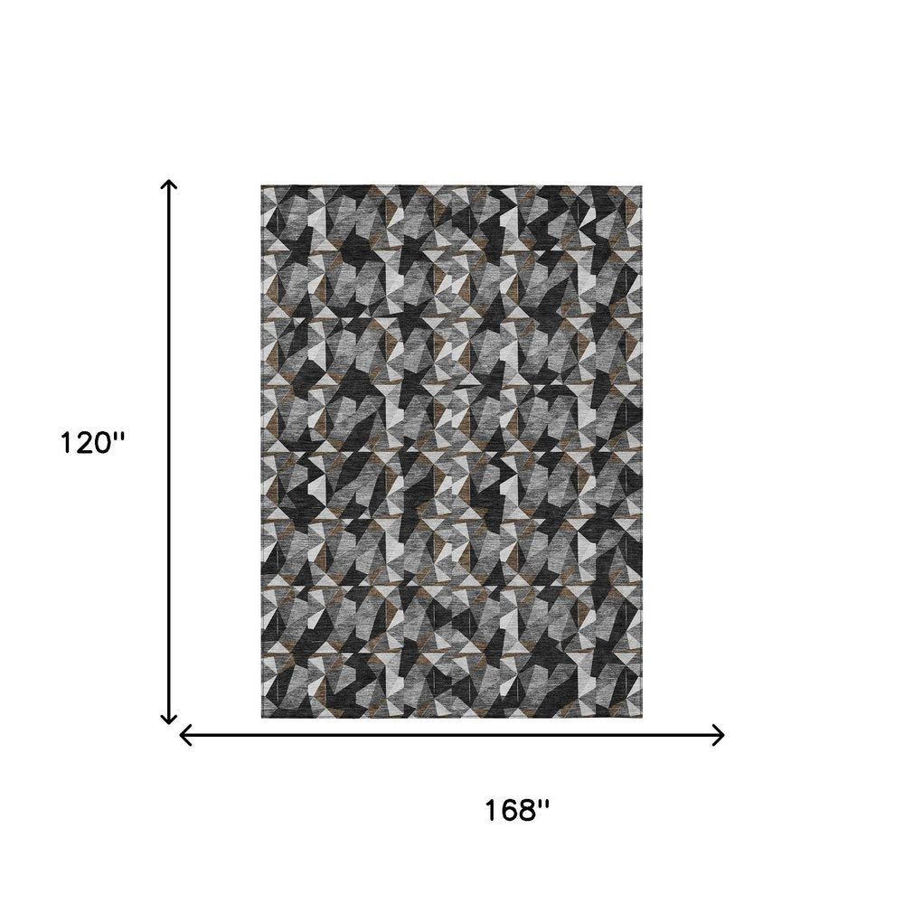 10' X 14' Black And Graphite Geometric Washable Indoor Outdoor Area Rug — view 20