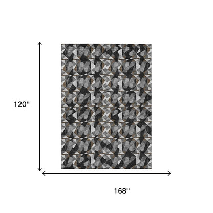 10' X 14' Black And Graphite Geometric Washable Indoor Outdoor Area Rug HomeRoots
