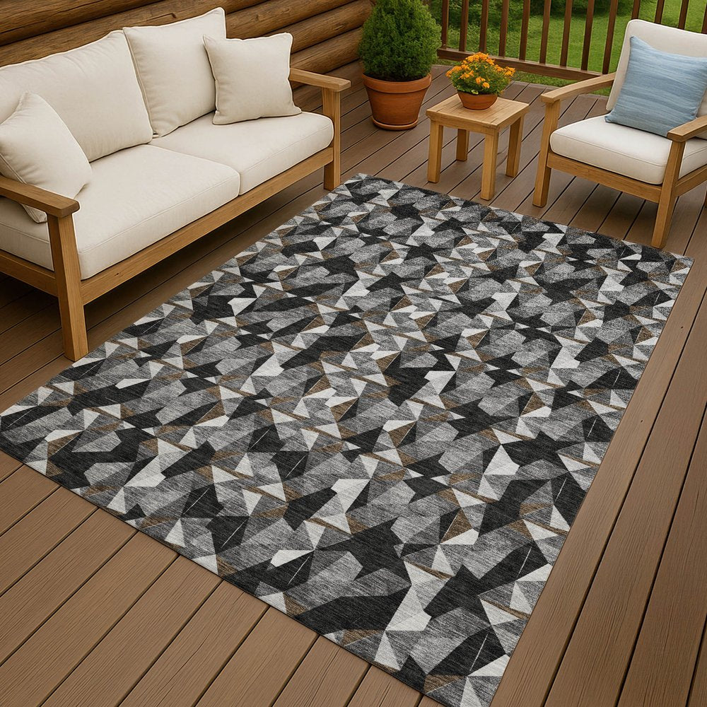 10' X 14' Black And Graphite Geometric Washable Indoor Outdoor Area Rug — view 5