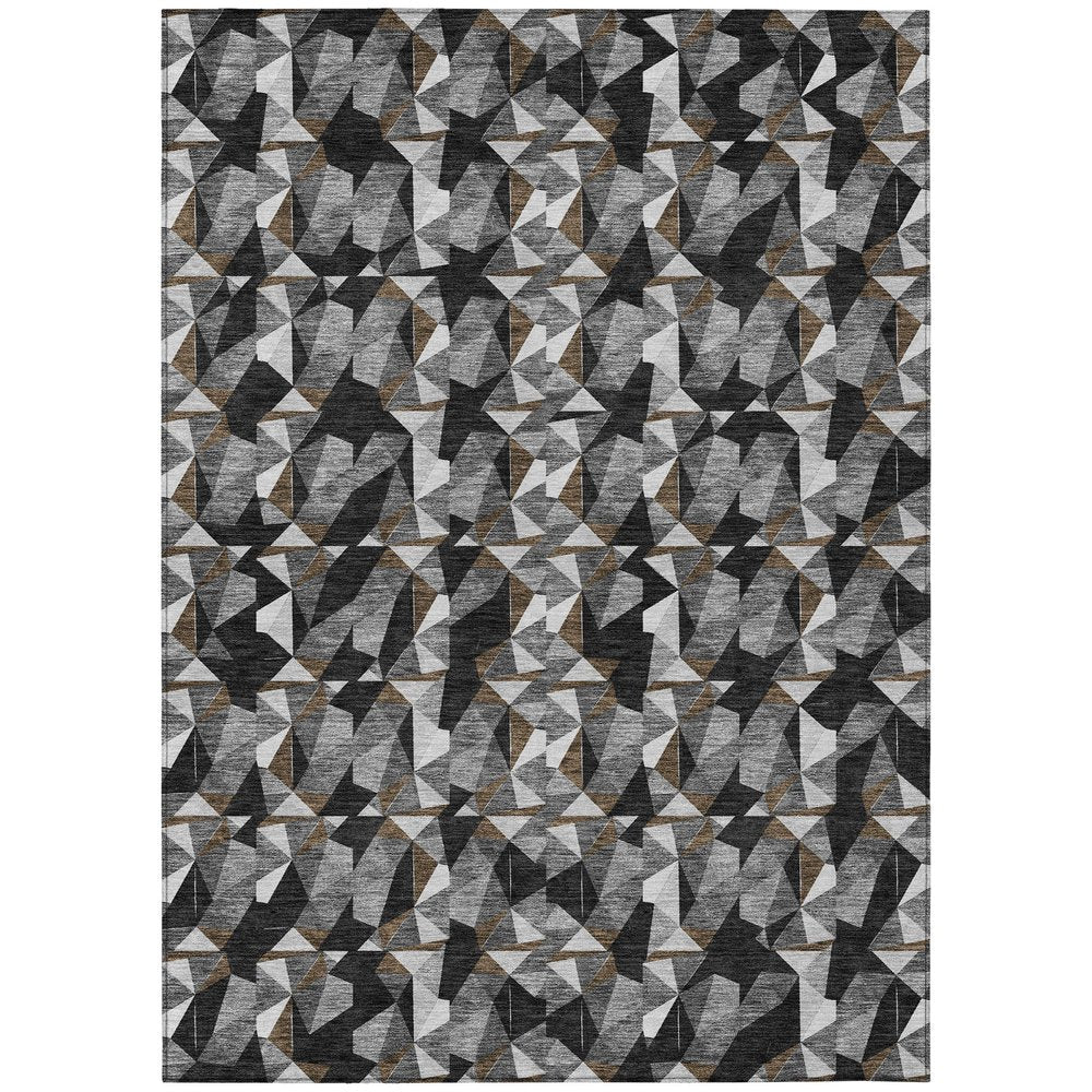 10' X 14' Black And Graphite Geometric Washable Indoor Outdoor Area Rug HomeRoots