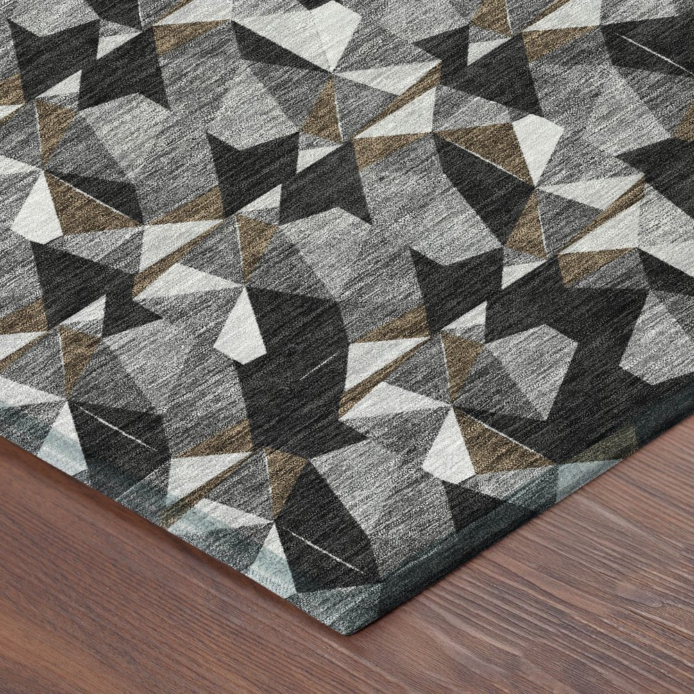 10' X 14' Black And Graphite Geometric Washable Indoor Outdoor Area Rug HomeRoots