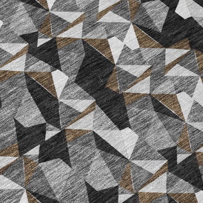 10' X 14' Black And Graphite Geometric Washable Indoor Outdoor Area Rug HomeRoots