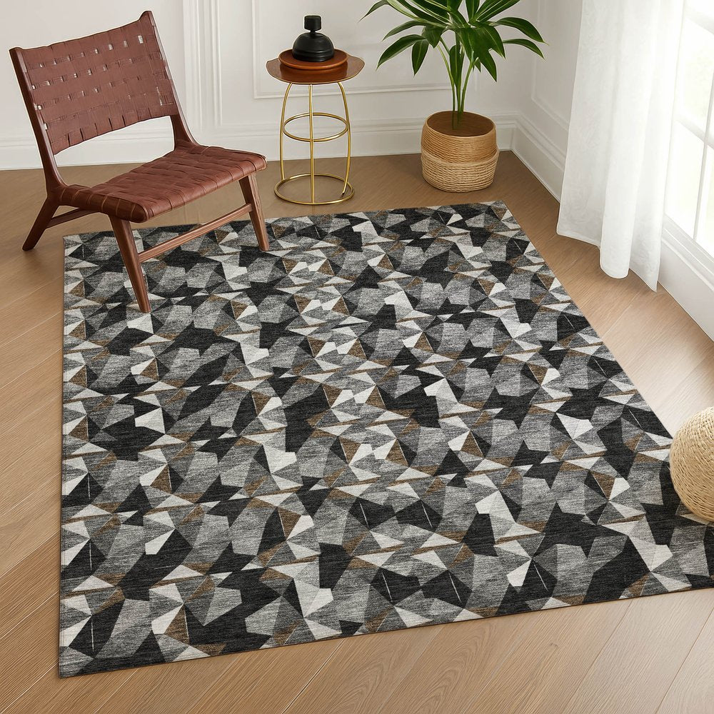 10' X 14' Black And Graphite Geometric Washable Indoor Outdoor Area Rug — view 15