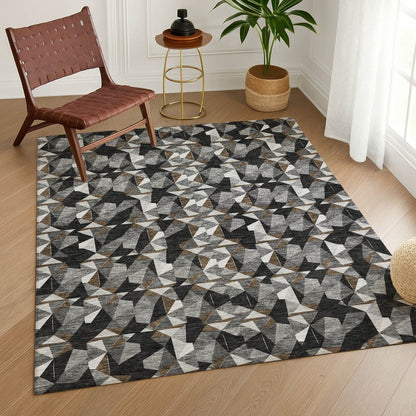 10' X 14' Black And Graphite Geometric Washable Indoor Outdoor Area Rug HomeRoots