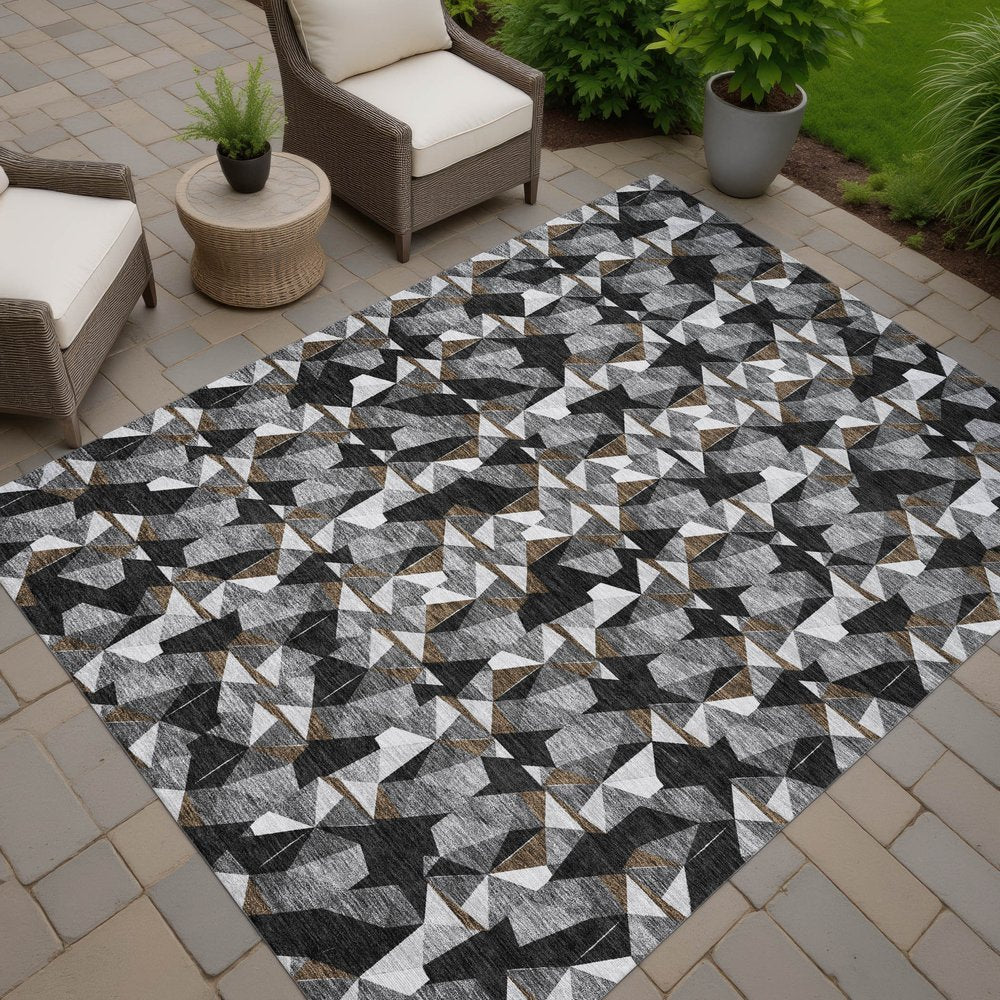 10' X 14' Black And Graphite Geometric Washable Indoor Outdoor Area Rug — view 17
