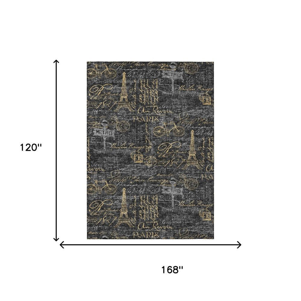 10' X 14' Black And Graphite Southwestern Washable Indoor Outdoor Area Rug HomeRoots