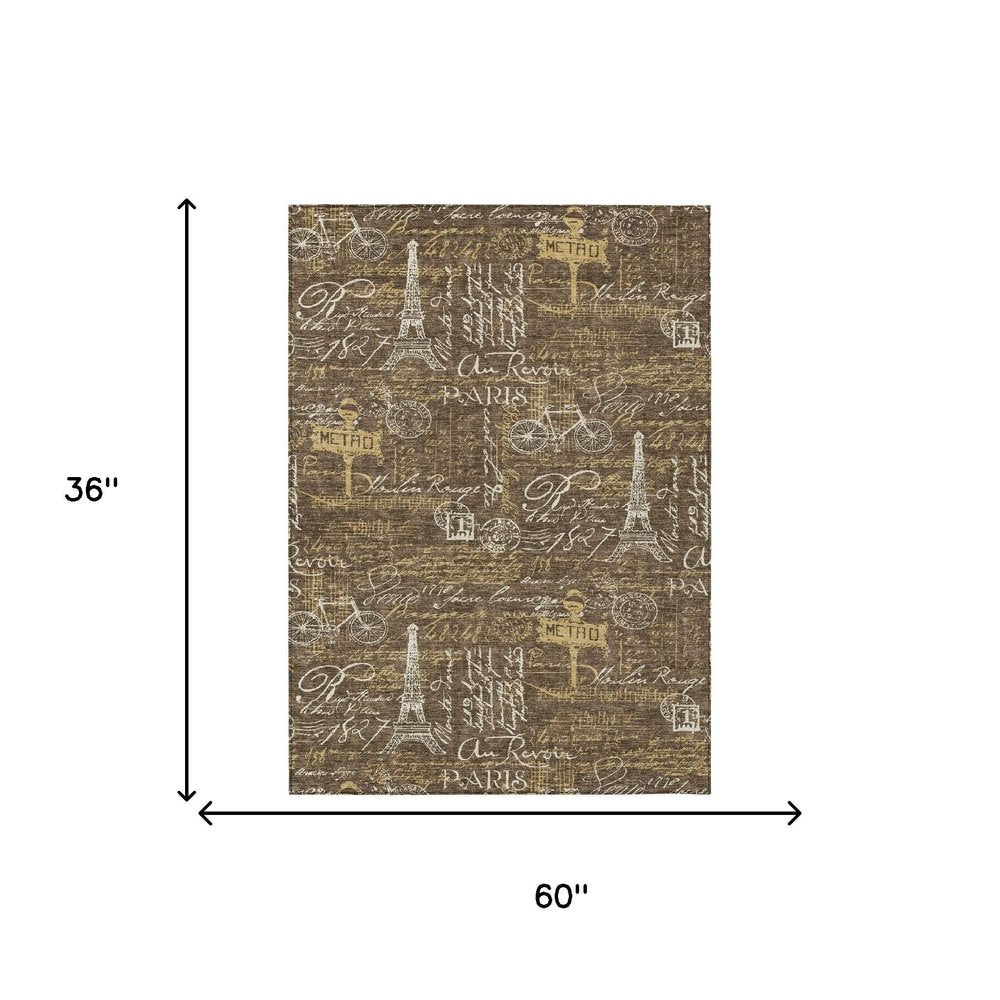 3' X 5' Chocolate And Brown Southwestern Washable Indoor Outdoor Area Rug HomeRoots