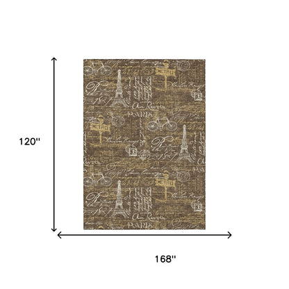 10' X 14' Chocolate And Brown Southwestern Washable Indoor Outdoor Area Rug