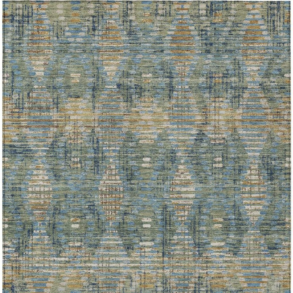 3' X 5' Green And Gray Floral Medallion Washable Indoor Outdoor Area Rug