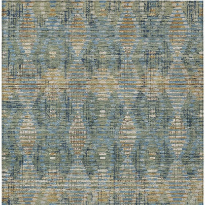 3' X 5' Green And Gray Floral Medallion Washable Indoor Outdoor Area Rug