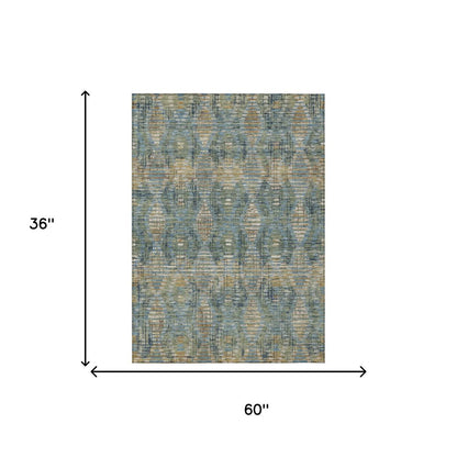 3' X 5' Green And Gray Floral Medallion Washable Indoor Outdoor Area Rug