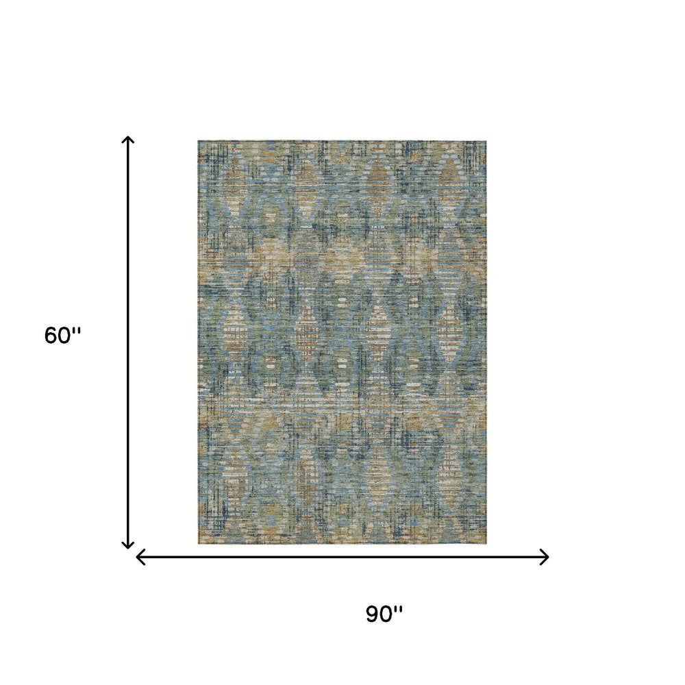 5' X 8' Green And Gray Floral Medallion Washable Indoor Outdoor Area Rug HomeRoots