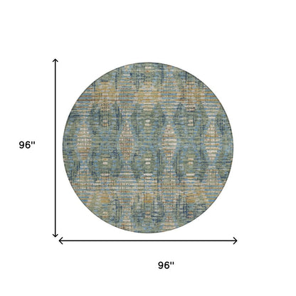 8' Green And Gray Round Floral Medallion Washable Indoor Outdoor Area Rug HomeRoots