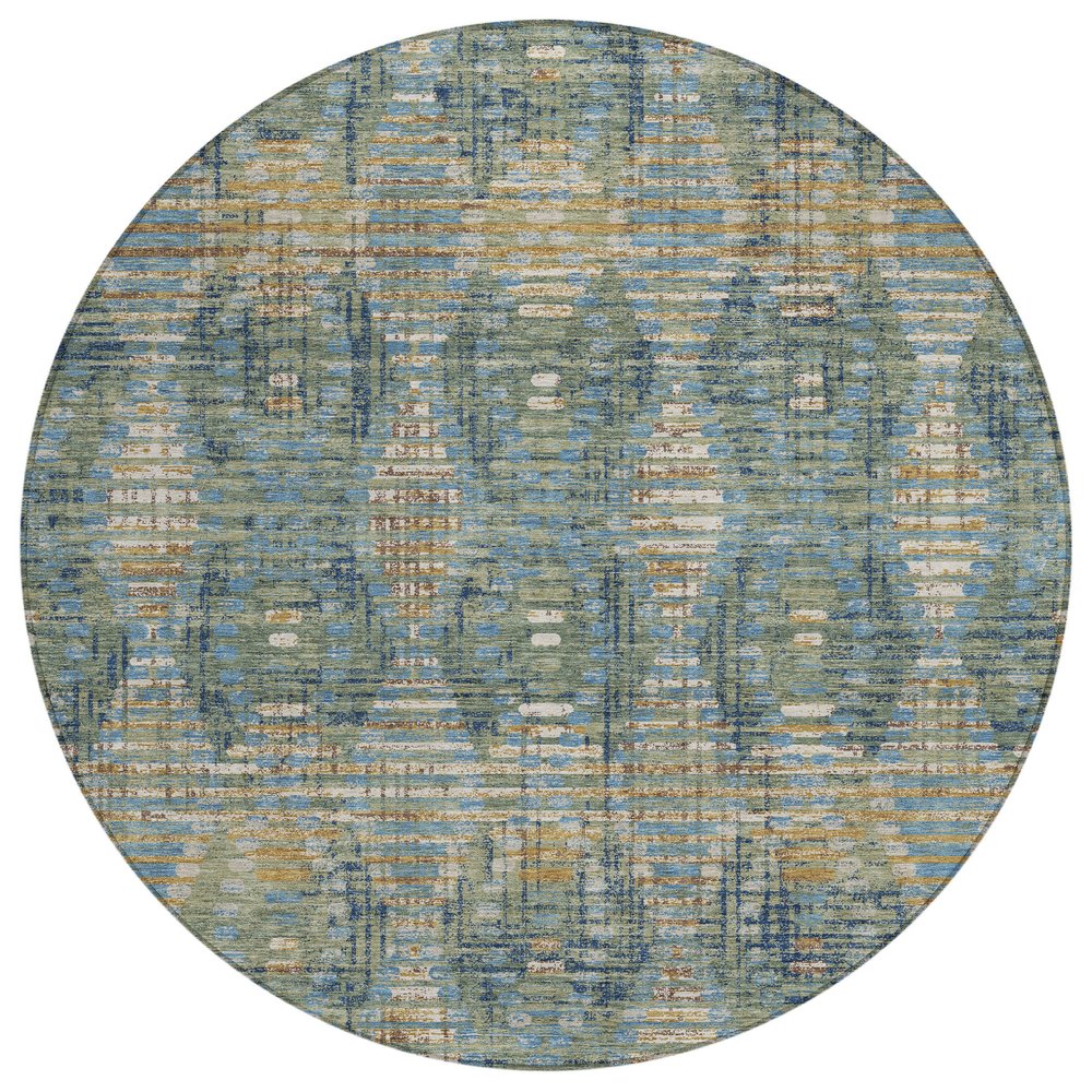 8' Green And Gray Round Floral Medallion Washable Indoor Outdoor Area Rug HomeRoots