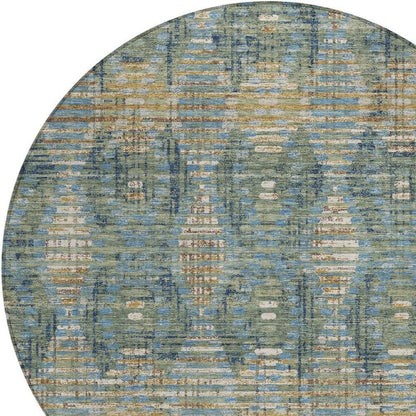 8' Green And Gray Round Floral Medallion Washable Indoor Outdoor Area Rug HomeRoots