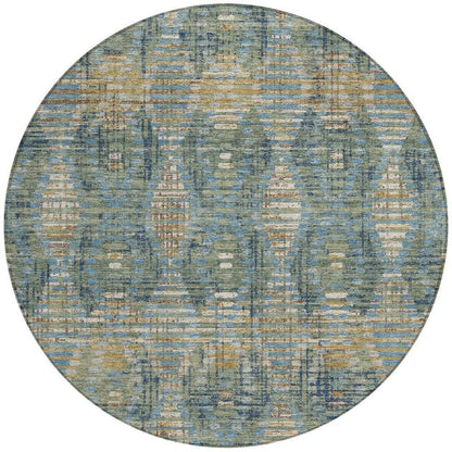 8' Green And Gray Round Floral Medallion Washable Indoor Outdoor Area Rug HomeRoots