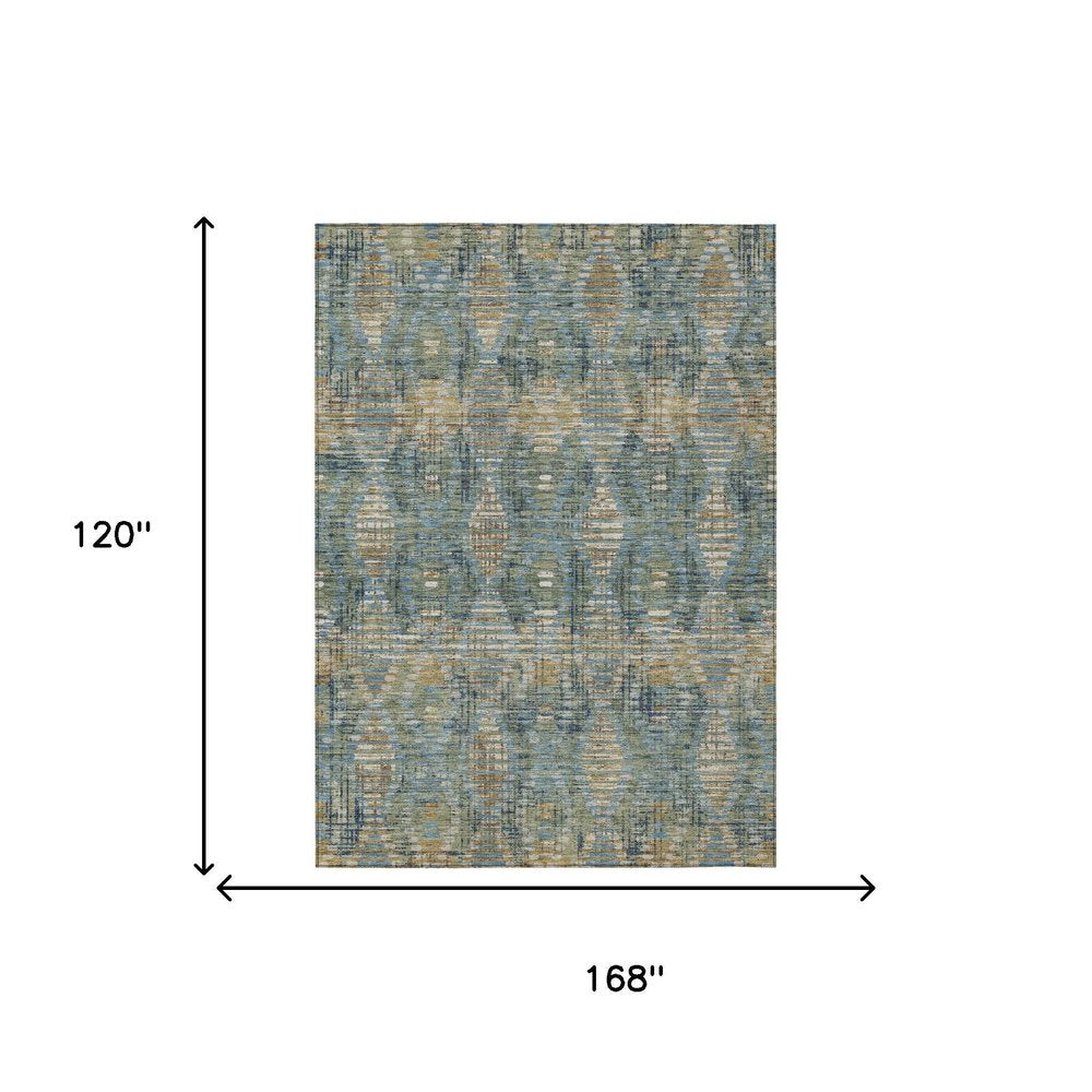 10' X 14' Green And Gray Floral Medallion Washable Indoor Outdoor Area Rug HomeRoots