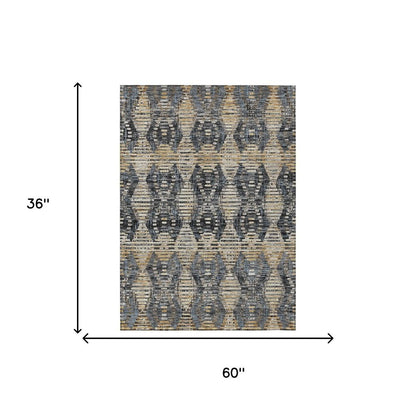 3' X 5' Black And Gray Floral Medallion Washable Indoor Outdoor Area Rug HomeRoots