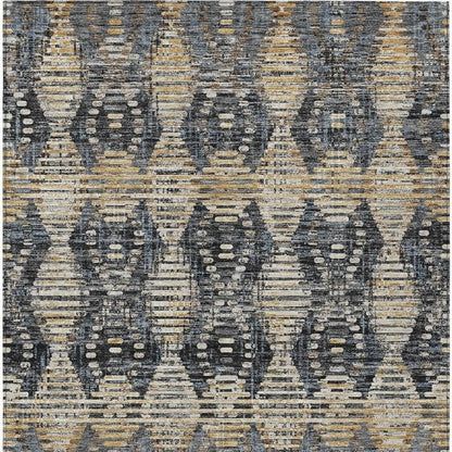 5' X 8' Black And Gray Floral Medallion Washable Indoor Outdoor Area Rug