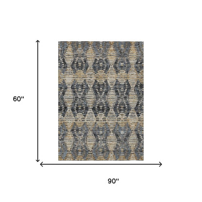 5' X 8' Black And Gray Floral Medallion Washable Indoor Outdoor Area Rug