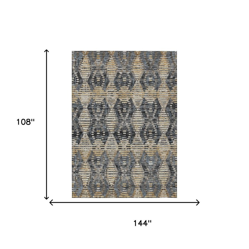 9' X 12' Black And Gray Floral Medallion Washable Indoor Outdoor Area Rug HomeRoots