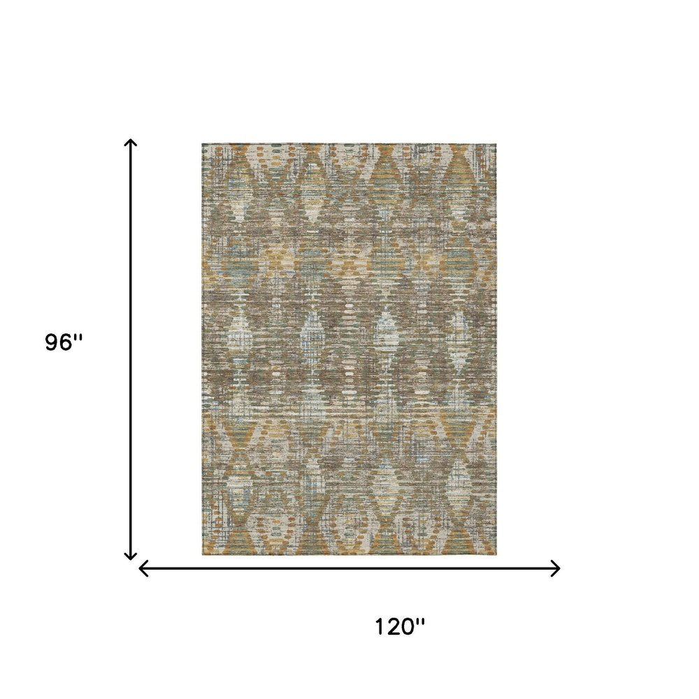 8' X 10' Brown And Khaki Floral Medallion Washable Indoor Outdoor Area Rug HomeRoots