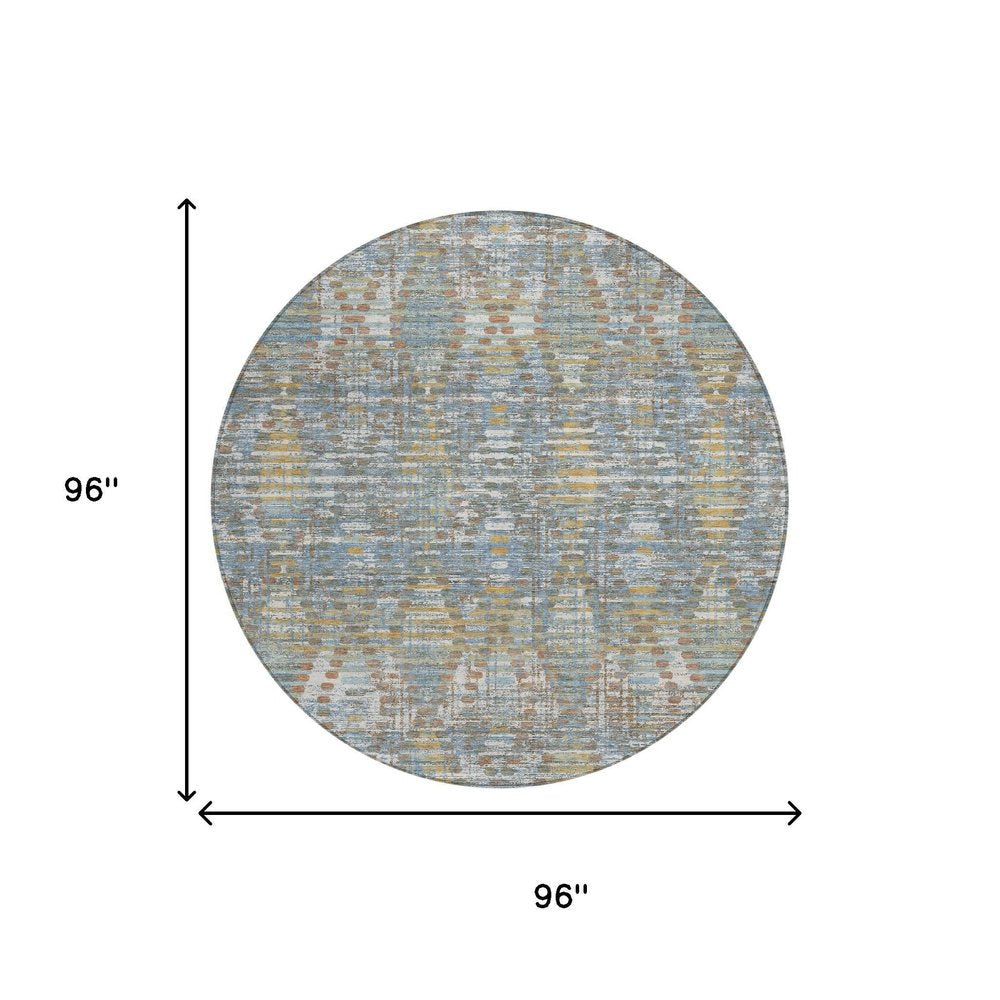 8' Denim Blue And Blue Round Floral Medallion Washable Indoor Outdoor Area Rug HomeRoots