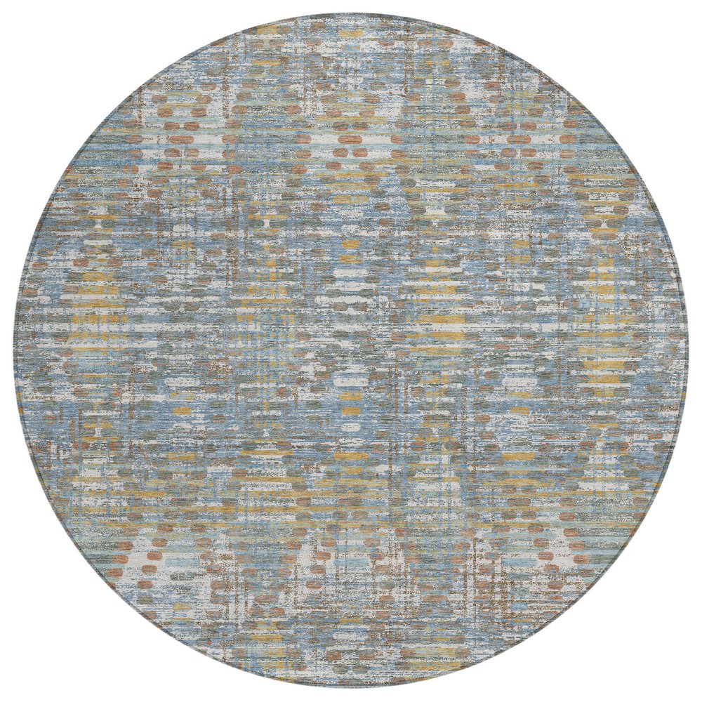 8' Denim Blue And Blue Round Floral Medallion Washable Indoor Outdoor Area Rug HomeRoots