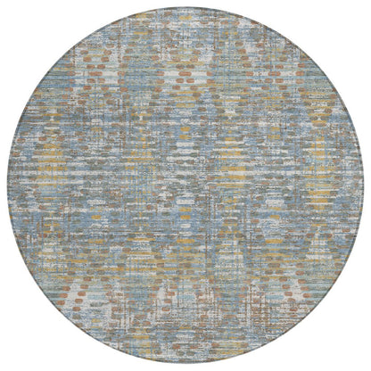8' Denim Blue And Blue Round Floral Medallion Washable Indoor Outdoor Area Rug HomeRoots