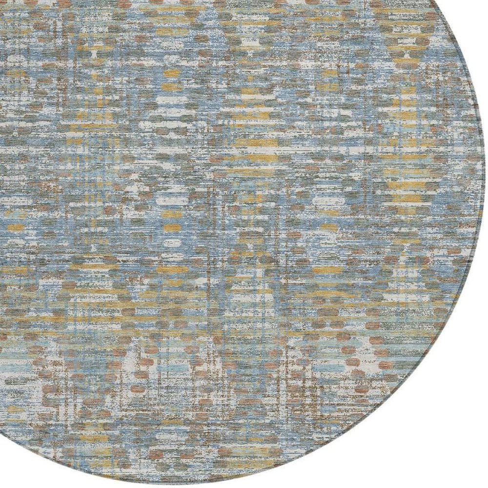 8' Denim Blue And Blue Round Floral Medallion Washable Indoor Outdoor Area Rug HomeRoots