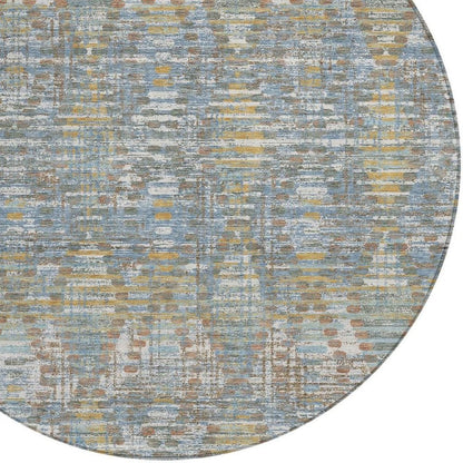 8' Denim Blue And Blue Round Floral Medallion Washable Indoor Outdoor Area Rug HomeRoots