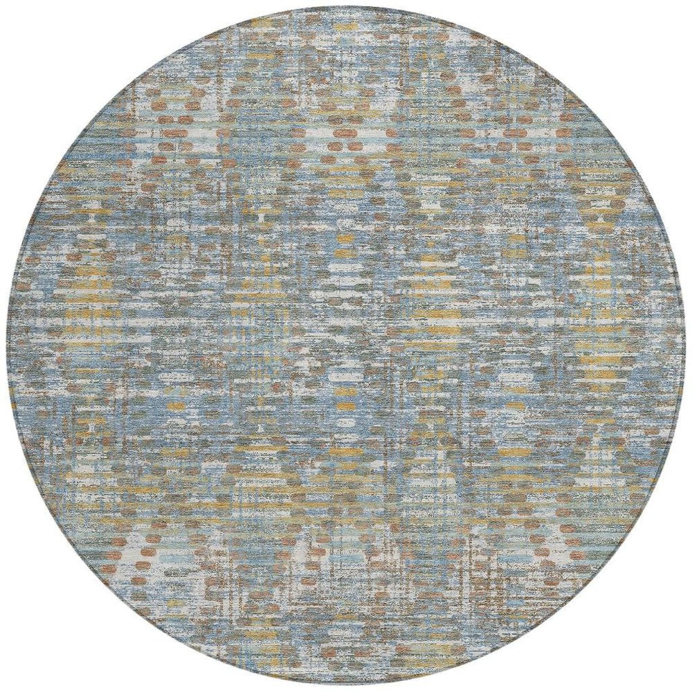 8' Denim Blue And Blue Round Floral Medallion Washable Indoor Outdoor Area Rug HomeRoots