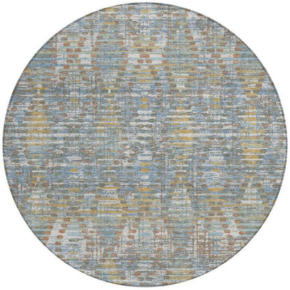 8' Denim Blue And Blue Round Floral Medallion Washable Indoor Outdoor Area Rug HomeRoots