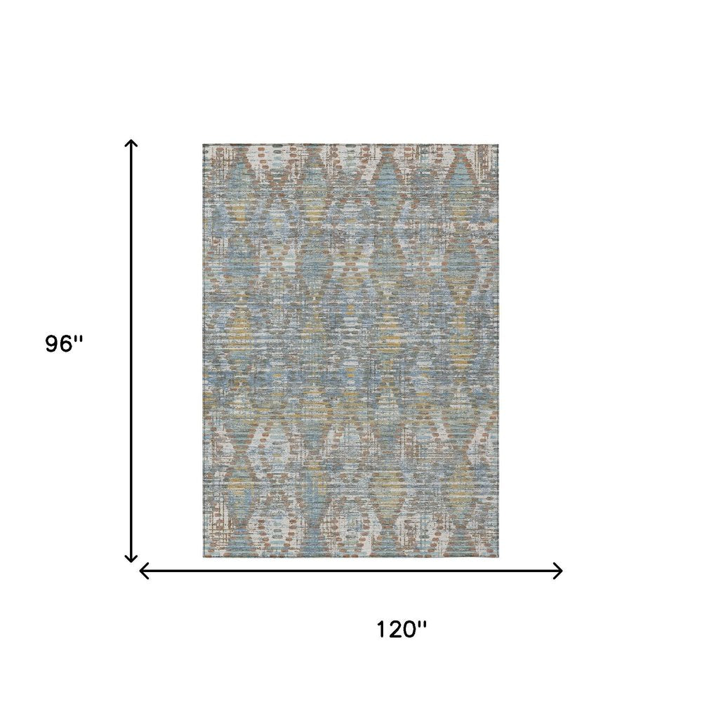 8' X 10' Denim Blue And Blue Floral Medallion Washable Indoor Outdoor Area Rug HomeRoots