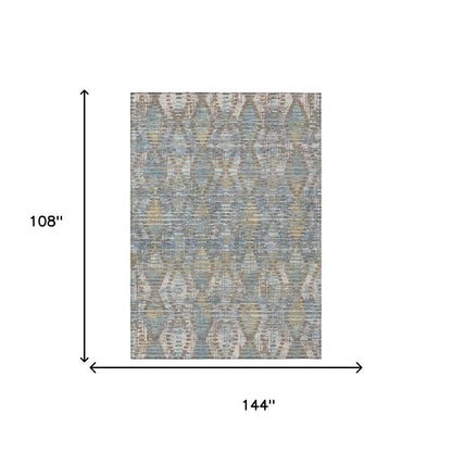 9' X 12' Denim Blue And Blue Floral Medallion Washable Indoor Outdoor Area Rug HomeRoots