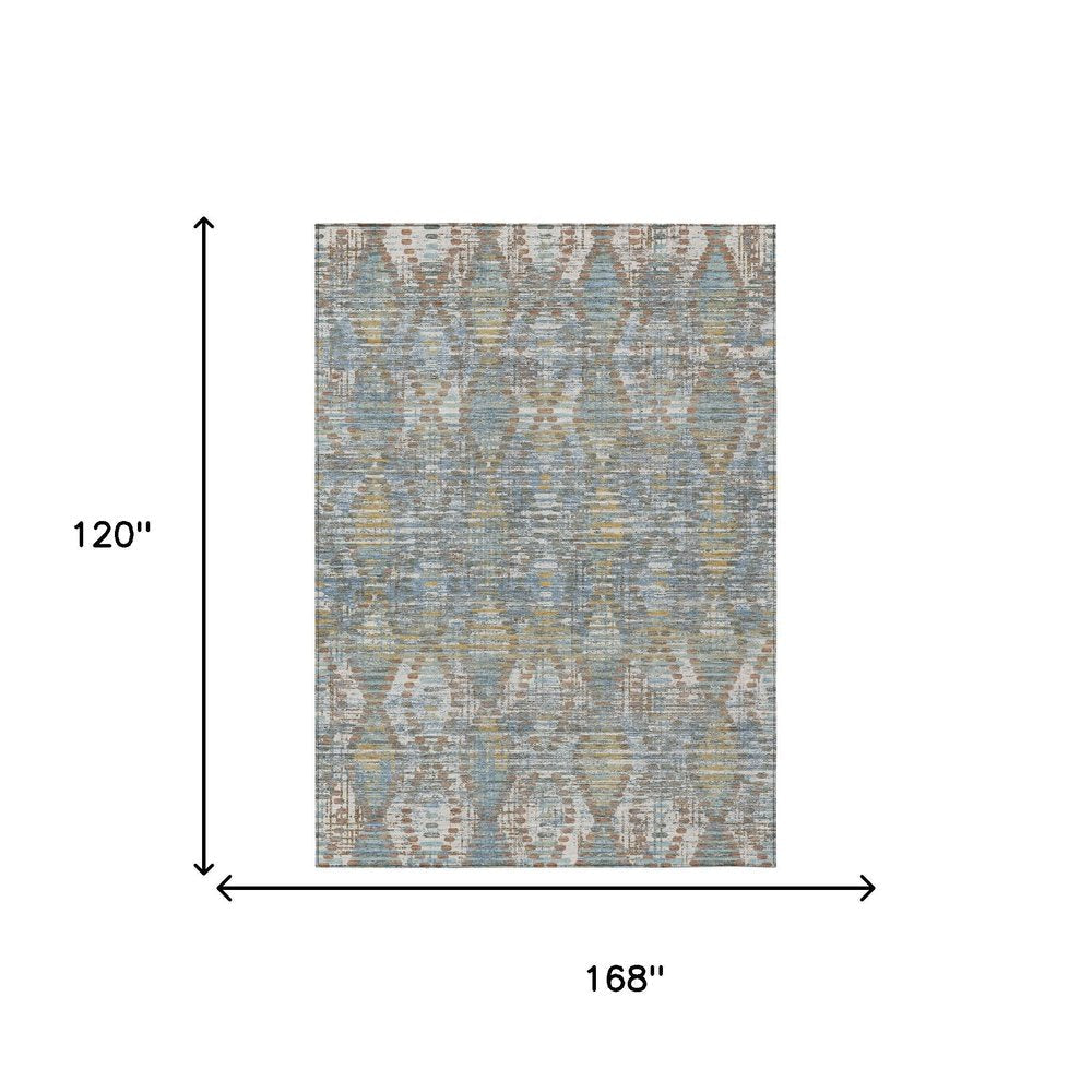 10' X 14' Denim Blue And Blue Floral Medallion Washable Indoor Outdoor Area Rug HomeRoots