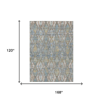 10' X 14' Denim Blue And Blue Floral Medallion Washable Indoor Outdoor Area Rug HomeRoots