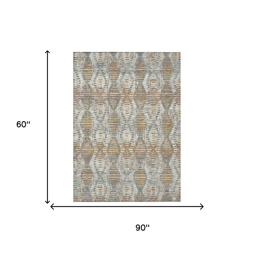 5' X 8' Ivory And Beige Floral Medallion Washable Indoor Outdoor Area Rug HomeRoots