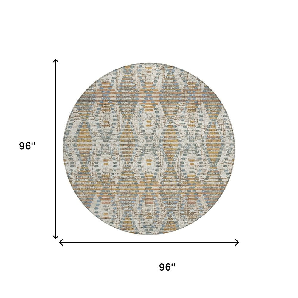 8' Ivory And Beige Round Floral Medallion Washable Indoor Outdoor Area Rug HomeRoots