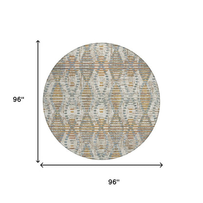 8' Ivory And Beige Round Floral Medallion Washable Indoor Outdoor Area Rug HomeRoots