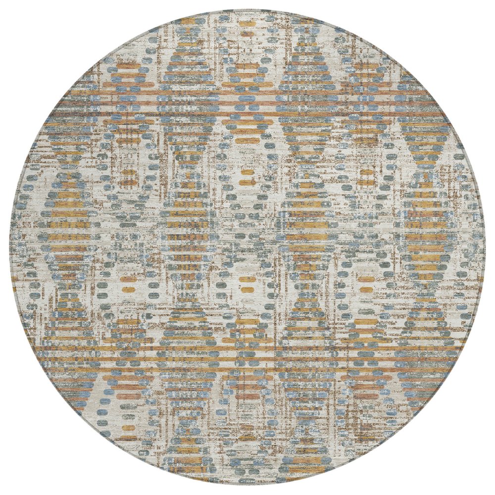 8' Ivory And Beige Round Floral Medallion Washable Indoor Outdoor Area Rug HomeRoots