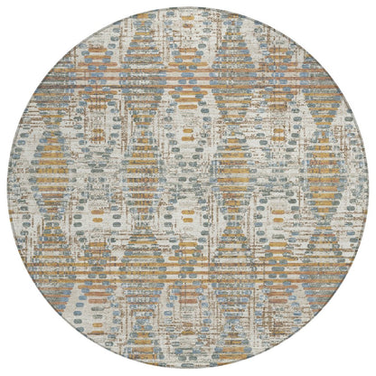 8' Ivory And Beige Round Floral Medallion Washable Indoor Outdoor Area Rug HomeRoots