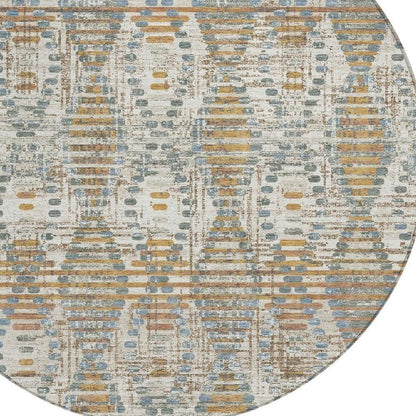 8' Ivory And Beige Round Floral Medallion Washable Indoor Outdoor Area Rug HomeRoots