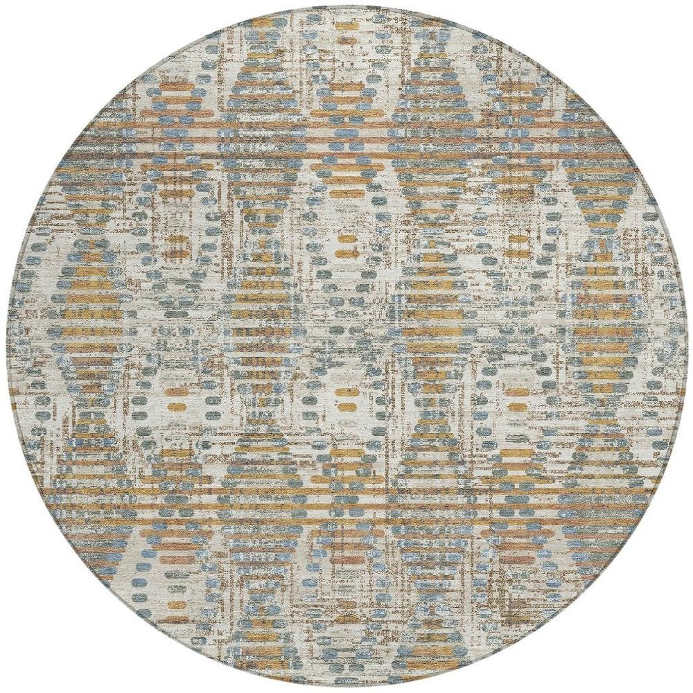 8' Ivory And Beige Round Floral Medallion Washable Indoor Outdoor Area Rug HomeRoots