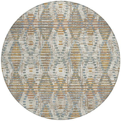 8' Ivory And Beige Round Floral Medallion Washable Indoor Outdoor Area Rug HomeRoots