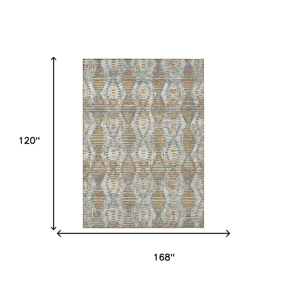 10' X 14' Ivory And Beige Floral Medallion Washable Indoor Outdoor Area Rug HomeRoots