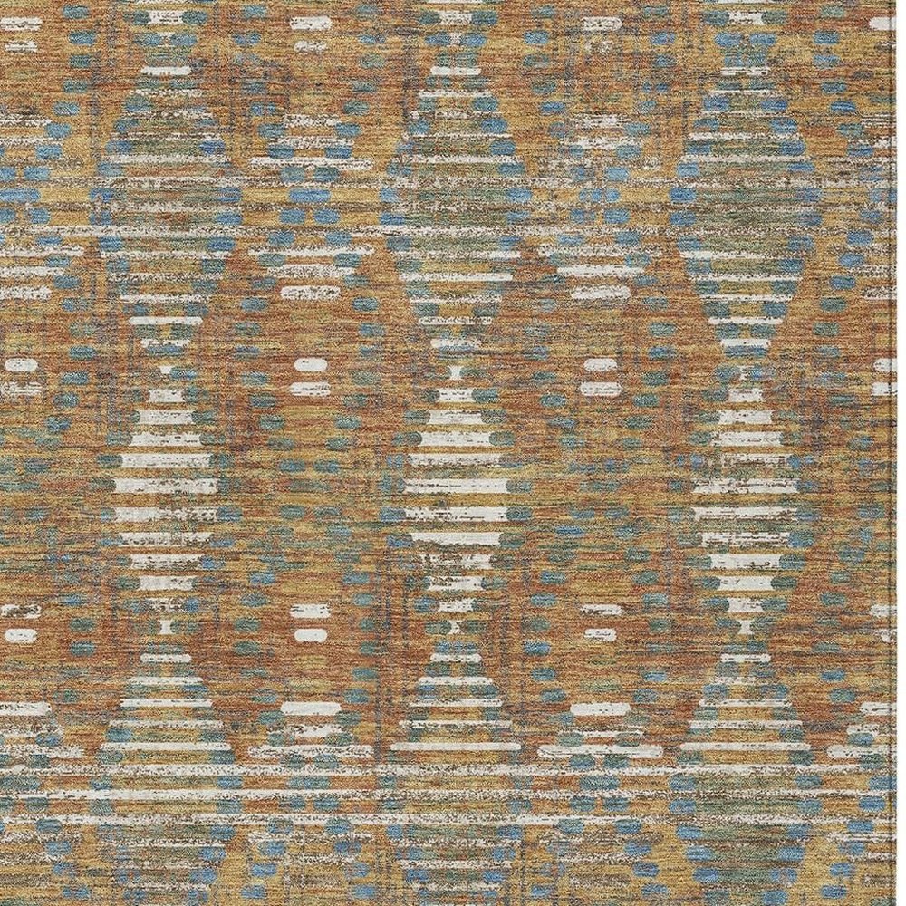 3' X 5' Orange And Brown Floral Medallion Washable Indoor Outdoor Area Rug HomeRoots
