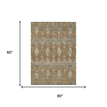 5' X 8' Orange And Brown Floral Medallion Washable Indoor Outdoor Area Rug HomeRoots