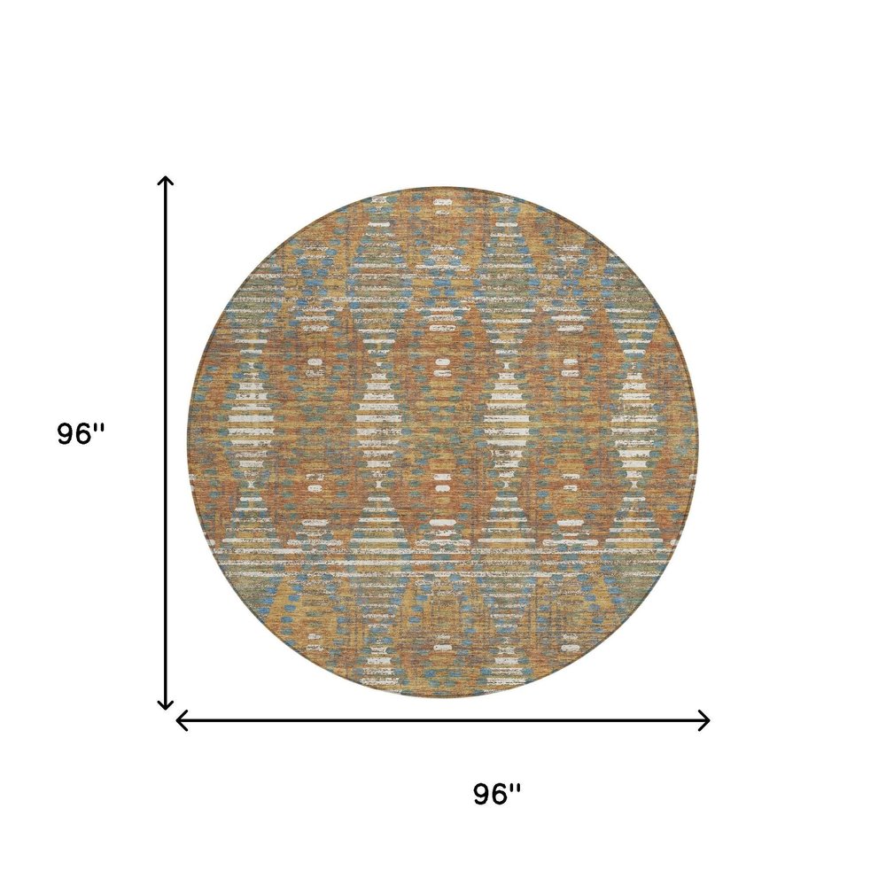 8' Orange And Brown Round Floral Medallion Washable Indoor Outdoor Area Rug HomeRoots